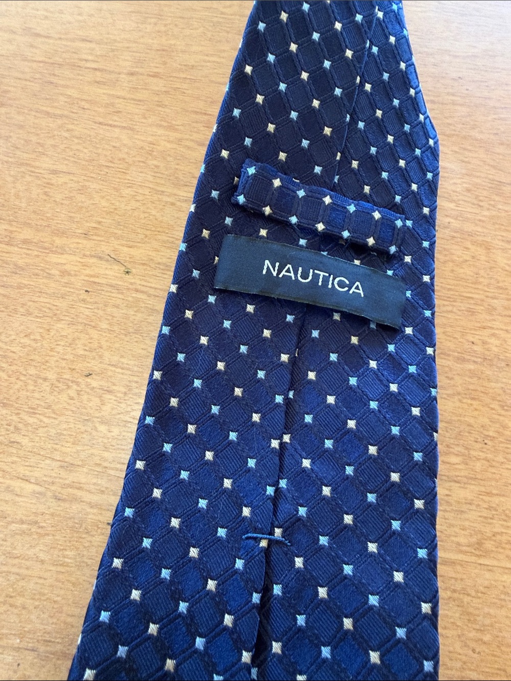 Nautica Navy Blue Geometric Silk-Blend Tie with Light Blue Accents